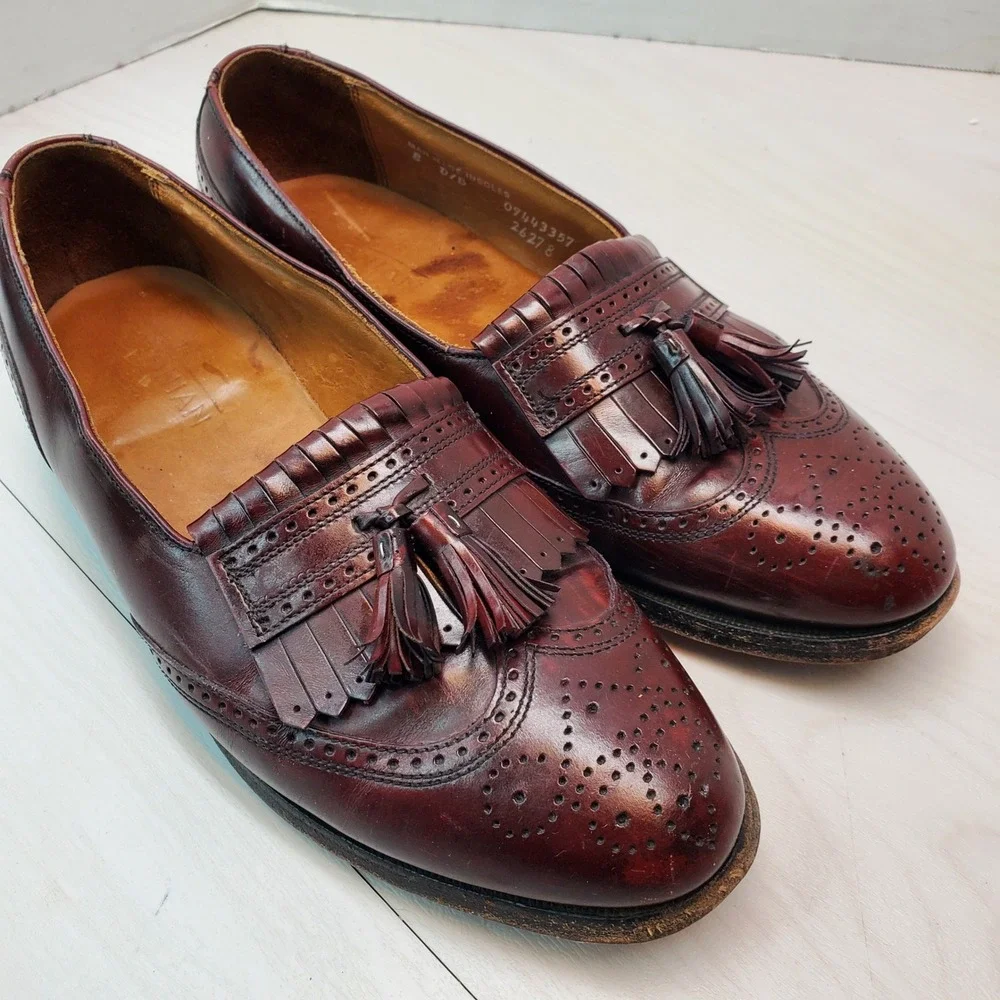 Bostonian Mens Burgundy Leather Tassel Wingtip‎ Loafer Dress Shoes Size 8 D B